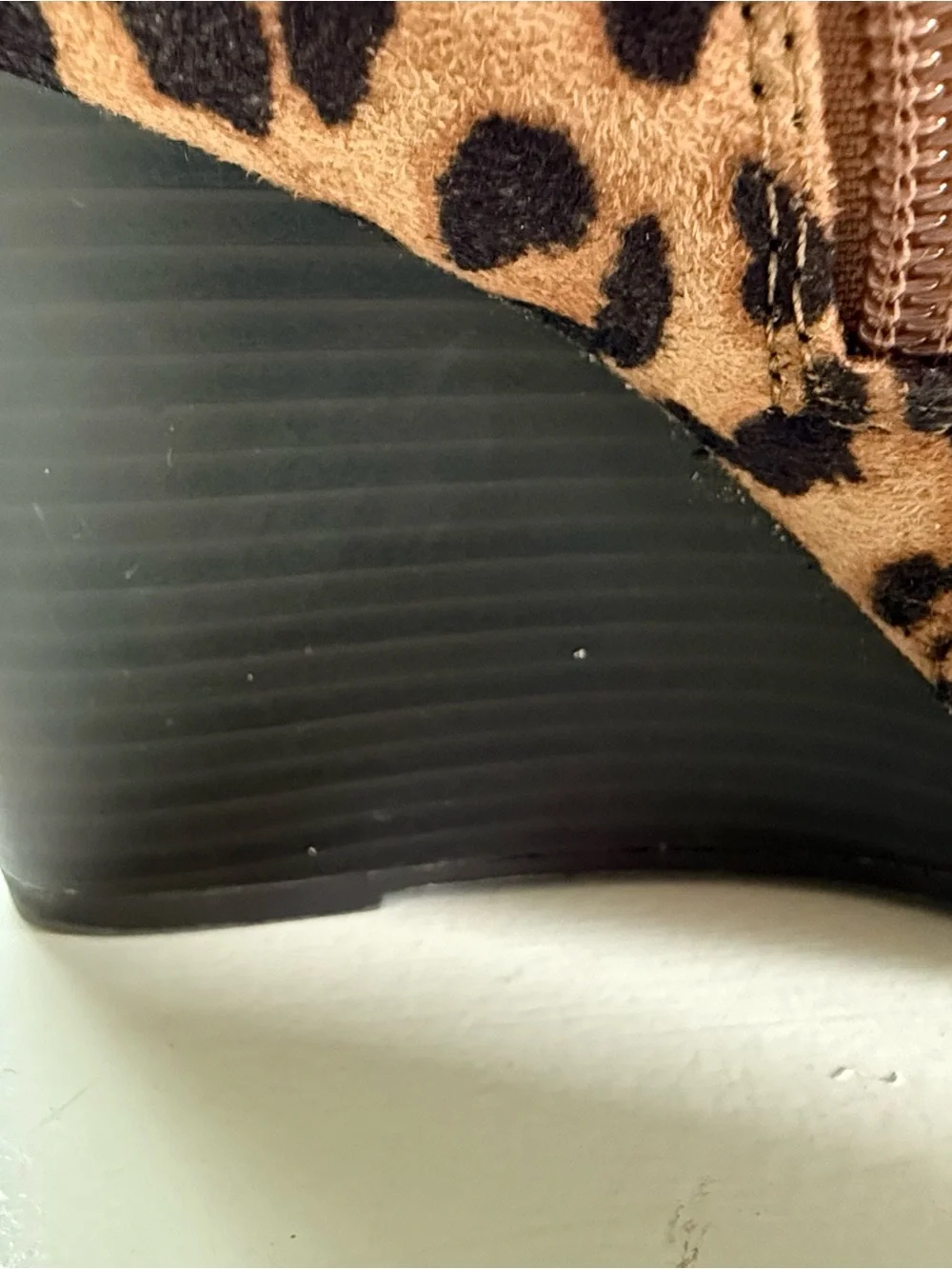 Soda Leopard Print Wedge Booties - Brown/Black Size 6.5